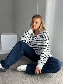 Muchica 女士拉链条纹运动衫