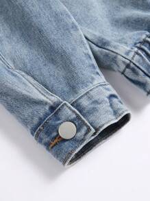 Manfinity Homme 男士前翻领拉链长袖口袋休闲牛仔夹克 - 淺色水洗藍 - 查看 8