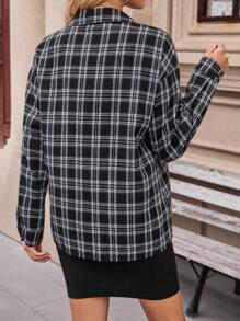 SHEIN LUNE Conjunto de 2 piezas para mujer con camisa de manga caída a cuadros y vestido casual