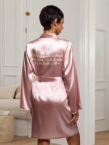 Clara Sepulveda Bata de mujer con lazo y eslogan bordado, para mujer en otoño e invierno, para el Día de San Valentín - Rosa vieja - Ver 2