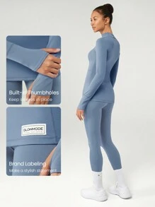 GLOWMODE FeatherFit™ Hochkragiges, figurformendes, langärmeliges Oberteil mit Daumenöffnungen für geringen Halt, für Yoga und den Alltag