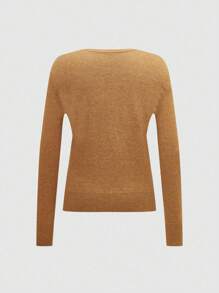 Chiquease 纯色纽扣休闲开衫毛衣、长袖上衣 - 駝色 - 查看 2