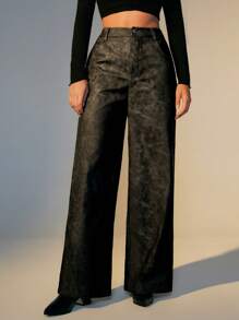 SHEINNeu 女式工装裤，秋季女装，女式阔腿裤，制服裤，黑色正装裤 - 黑色 - 查看 5