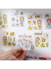 100pcs Cute Cartoon Girl Heart Shaped Stickers For Kids' Water Bottles, Journals, Scrapbooking, Phone Case Diy Decoration - Little pudding purple - View 6