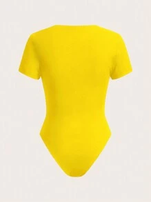 Slaydiva Casual Deep V Plunging Neckline Bodysuit - Grey