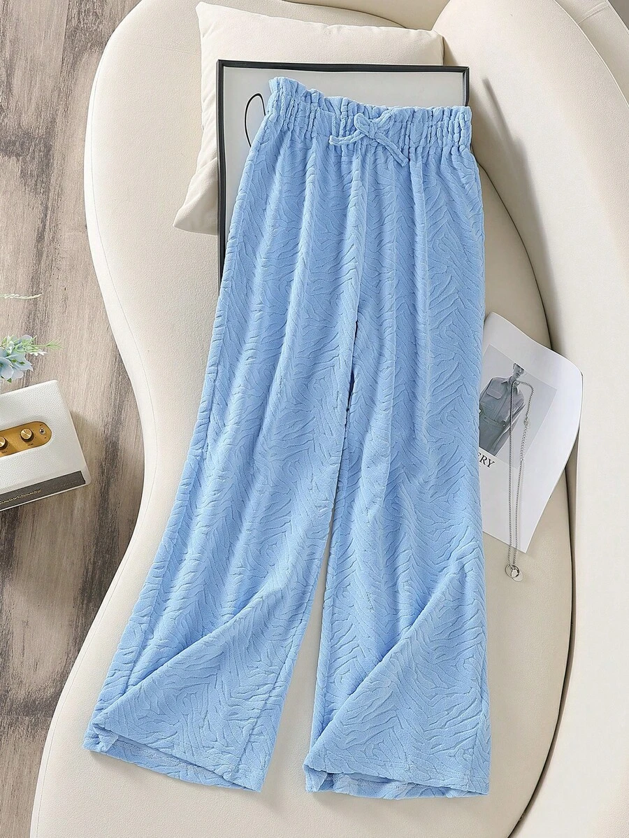 青少年休闲针织提花宽松阔腿裤简约户外长裤秋冬 - 藍色 - 查看 1