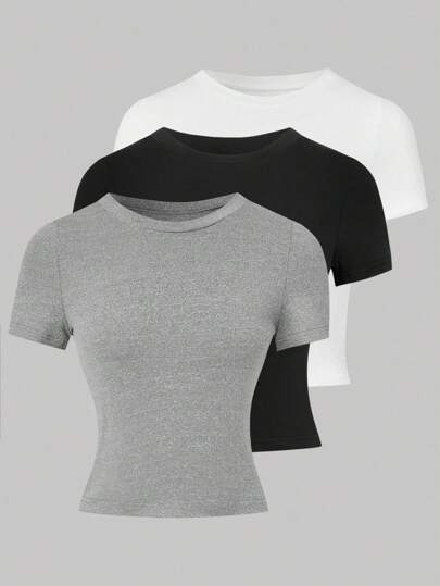 Lunelith SHEIN Lunessa Conjunto De Tres Piezas De Camisetas Para Mujer