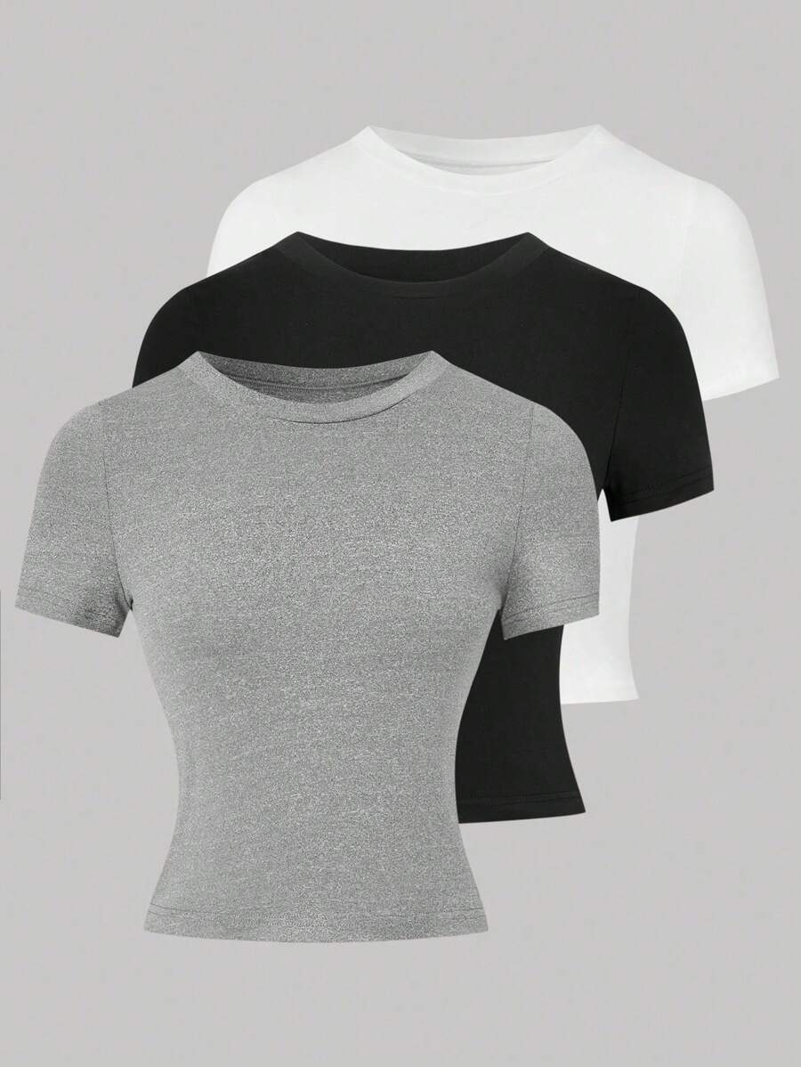 SHEIN Unity Conjunto De Tres Piezas De Camisetas Para Mujer - Multicolor - Ver 1