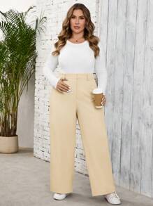 SHEIN LUNE Pantalones casuales de pierna ancha sólidos y holgados para mujer de talla grande de ropa de otoño, ropa de invierno, blazer casual de negocios, blazer de negocios para mujer