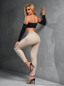 SHEIN SXY 女式休闲破洞紧身牛仔裤，带口袋