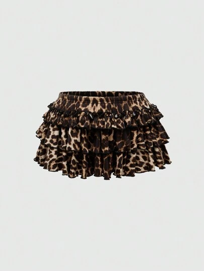 ROMWE J-Fashion Vintage Y2K Gyaru Leopard Print High Waist Mini Skirt For Women