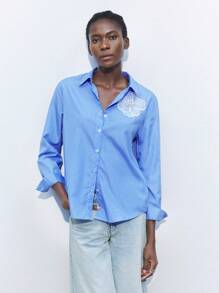 Maija Women's Casual Striped Embroidered Floral Beaded Blouse, Spring & Autumn Valentine's Day Vacation Outfits Woman