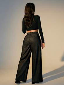 SHEINNeu 女式工装裤，秋季女装，女式阔腿裤，制服裤，黑色正装裤 - 黑色 - 查看 2