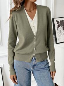Chiquease Simple Style Colorblock Button-Up Knitted Cardigan - Multicolor - View 3