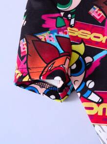 THE POWERPUFF GIRLS X SHEIN 女婴卡通酷炫“花朵、泡泡、毛茛”图案短袖上衣和紧身裤黑色 2 件套 - 彩色 - 查看 5