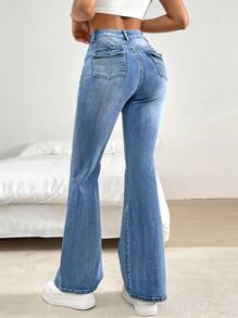 SHEIN Essnce Women's Blue Stretch Denim Flare Leg Pants - Light Wash - View 2