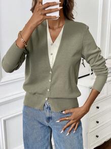 Chiquease Simple Style Colorblock Button-Up Knitted Cardigan - Multicolor - View 6