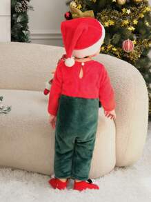 Baby Boys Plush Dinosaur Shaped Christmas Jumpsuit, Designed With Detailed Dinosaur Silhouette And High-Quality Plush Fabric To Provide A Warm And Playful Christmas Outfit. The Unique Dinosaur Shape And Festive Colors Not Only Add To The Holiday Atmosphere But Also Make The Baby The Highlight Of The Season. - Multicolor - View 2