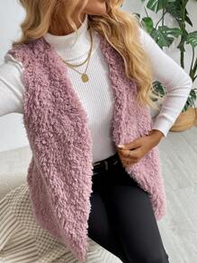 SHEIN LUNE Áo khoác vest không tay màu hồng mềm mại, phù hợp để mặc ngoài - Bụi hồng - Xem 4