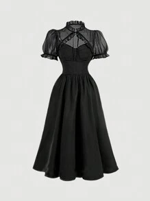 SHEIN MOD Vestido de manga abullonada estilo romántico vintage con tirantes desmontables para mujer, ropa, vestido de fiesta, atuendos de despedida de soltera, atuendos de festivales