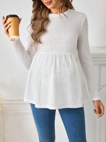 SHEIN Maternity Solid Peplum Tee   Fall Winter Tee - White - View 5