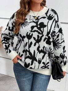 EMERY ROSE Áo len chui đầu ấm áp thường ngày cỡ lớn cho mùa đông có thiết kế họa tiết và cổ tròn, thích hợp cho các buổi đi chơi, mua sắm, tụ tập, ăn trưa, hẹn hò và ngày lễ. - Đen và trắng - Xem 3