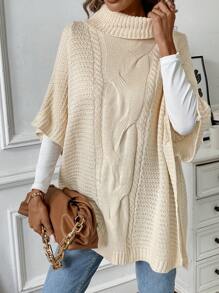 SHEIN ChicEase Suéter holgado casual con cuello alto, mangas de campana de raglan, detalle de giro y estampado floral, para primavera y otoño - Albaricoque - Ver 3