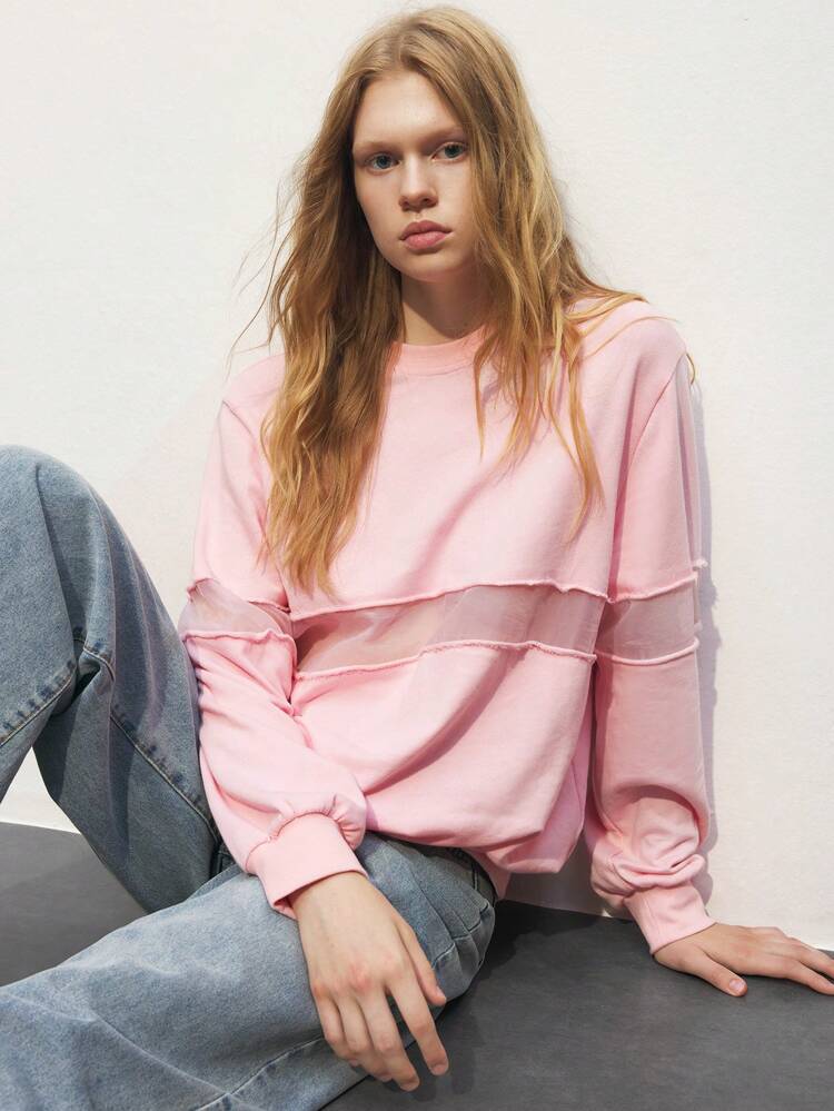 SHEIN Maija Women's Patchwork Design Crew Neck Long Sleeve Pullover Sweatshirt