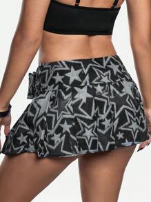 Babi Basques 艺术家黑暗/少女心/度假/Y2K/复古街头休闲印花紧身优雅迷你裙，适合女士、节日、派对、感恩节、除夕、节日 - 黑色 - 查看 3