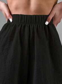 Swim Vcay Summer Beach Tassel Trim Cover Up Shorts - Black - View 5