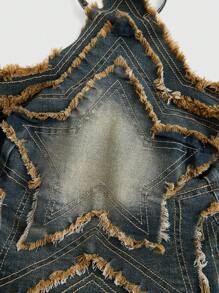 ROMWE Grunge Punk 复古破烂朋克与冒险五角星贴片牛仔夹克 - 藍色 - 查看 4