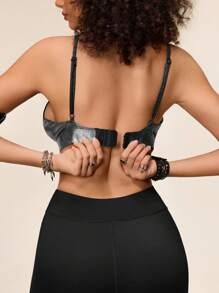 SHEIN Brassière de sport sans dos à bretelles fines unicolore pour femmes - Noir - Voir 6