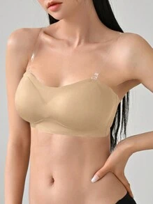 DAZY Removable Transparent Strap Strapless Wireless Bra - Apricot - View 5