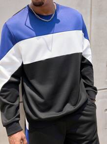 Manfinity Homme Conjunto de sudadera con capucha y pantalones cortos de contraste de bloques de color talla grande para hombres, primavera otoño
