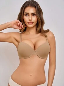 1pc Women's Solid Color Wire-Rimmed Bra - Khaki - View 5