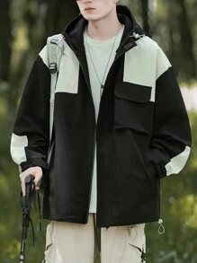 Chillumni Áo khoác có mũ trùm đầu có khóa kéo phía trước màu trơn có túi, trang phục thường ngày cho nam - màu đen - Xem 4