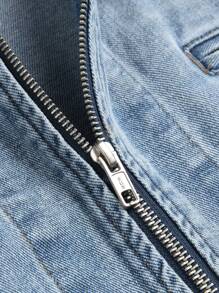 Manfinity Homme 男士前翻领拉链长袖口袋休闲牛仔夹克 - 淺色水洗藍 - 查看 4