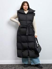 RueChic 女士加大碼超長袖無袖裝束冬季夾克 - 黑色 - 查看 5