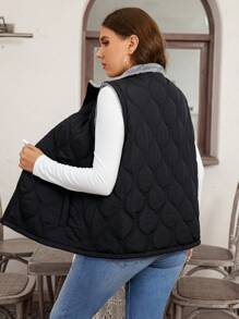 SHEIN LUNE Plus Size Winter Casual Padded Vest Coat, Puffer Vest - Black - View 7