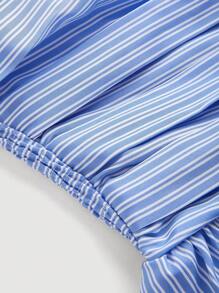 SHEIN MOD 条纹褶皱无肩带下摆女式上衣，秋季女装，万圣节女装，锐舞音乐节女装，早午餐女装，海滩女装，返校季女装，单身派对女装，邮轮女装，性感女式上衣，外出上衣 - 藍白色 - 查看 3