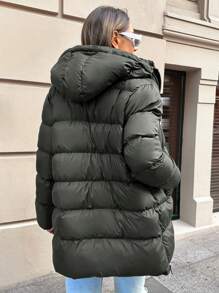 SHEIN Cottnline 斜口袋拉鏈開襟連帽麵包服 - 橄欖綠 - 查看 2