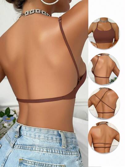 Brasier sin costuras y sin espalda, lencería de boda, almohadillas de brasier transpirables para mujer, con tirantes ajustables para múltiples estilos de uso