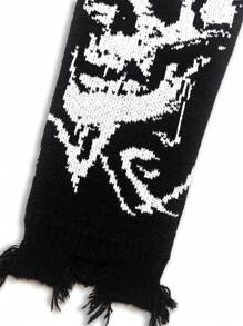 Manfinity LEGND Áo len cardigan rộng rãi Manfinity EMRG thu/đông cho nam có vai trễ và in chữ Halloween Áo len Halloween - Đen và trắng - Xem 5