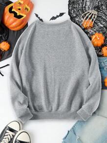 SHEIN LUNE Plus Size Women's Loose Fit Casual Sweatshirt With Slogan Print, Drop Shoulder, Round Neckline; Suitable For Autumn And Winter Graduation,Back To School Outfits,Graduation,Teacher Outfits For Women,Back To School