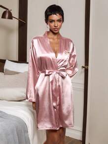 Clara Sepulveda Bata de mujer con lazo y eslogan bordado, para mujer en otoño e invierno, para el Día de San Valentín - Rosa vieja - Ver 1