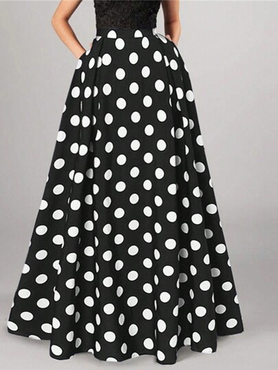 Chiquease Women's Casual Polka Dot Pattern Long Skirt, Full Swing Maxi Women Outfit Fall Cloth For Women
