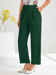 SHEIN Clasi Women's Solid Color Tapered Casual Office Pants In Fall/Winter - Dark Green - View 4