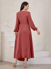 Modelyn Robe femme avec manches lanternes et col asymétrique, robe de soirée élégante pour événements