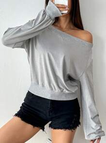 Flirla 1pc Women's Off Shoulder Sexy Long Sleeve Sweatshirt Pullover Fall Outfit