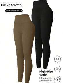 Easithlete 女式纯色高腰休闲运动紧身裤瑜伽裤 - 彩色 - 查看 3